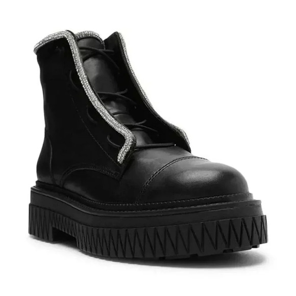 Schutz Women's Amirah Metallic Trim Platform Black Booties Size 6 (MSRP $178) - Picture 1 of 8